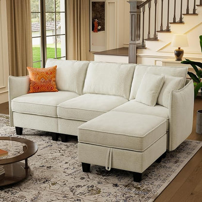 WorthFurni Modular Sectional Sofa L Shape Couches with Storage Ottoman and Washable Cushion Cover for Living Room, Apartment, Bedroom(Beige)