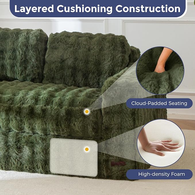 MAXYOYO Loveseat Sofa for Living Room, Small Sofa Couch Tufted Boneless Couch, Comfy Bean Bag Chair for Small Space Bedroom Apartment, No Assembly Needed, Green