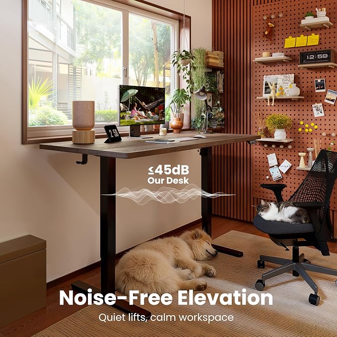 ErGear Height Adjustable Electric Standing Desk, 44 x 24 Inches Sit Stand up Desk, Memory Computer Home Office Desk, Dark Walnut
