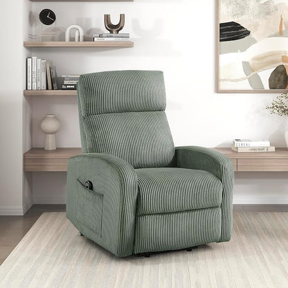 Lexicon Power Lift Recliner Chair for Elderly with Remote Control, Gentle Lift Motion, Side Pocket Armrest, Corduroy Upholstered Electric Recliner for Living Room/Bedroom, Easy Assembly, Green
