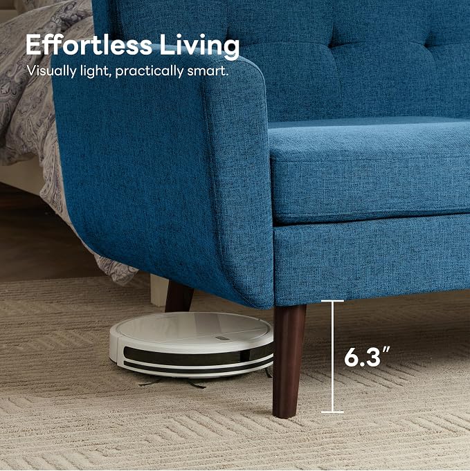 Tbfit 65" W Loveseat Sofa, Mid Century Modern Decor Love Seat Sofas and Couches for Living Room, Button Tufted Upholstered Small Couch for Bedroom, Solid and Easy to Install Love Seats Furniture, Blue