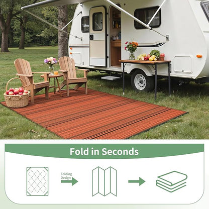 GENIMO Outdoor Rug for Patio Clearance,6'x9' Waterproof Mat, Reversible Plastic Camping Rugs, Rv, Deck, Porch, Camper, Balcony, Backyard (Orange & Black)