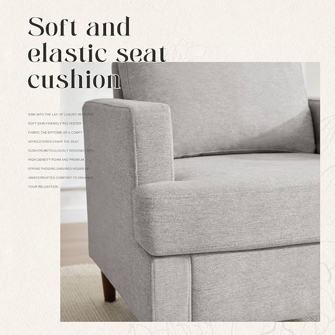 Weture Mid-Century Accent Chair,Modern Linen Fabric Armchair for Living Room,Comfy Upholstered Reading Accent Chairs for Bedroom,Single Sofa Chair with Wood Legs (Light Grey, 2 Pack)