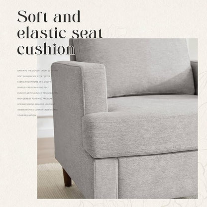 Weture Mid-Century Accent Chair,Modern Linen Fabric Armchair for Living Room,Comfy Upholstered Reading Accent Chairs for Bedroom,Single Sofa Chair with Wood Legs (Light Grey, 2 Pack)
