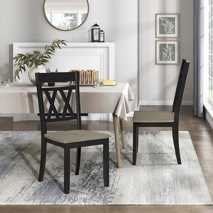 Lexicon Farmhouse Wood Dining Chair, Set of 2, Double Cross Back, Rustic Armless Chairs, Kitchen and Dining Room Furniture, Two-Tone Finish (Greywash and Antique Black)
