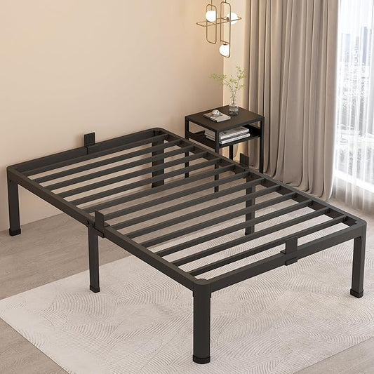 MAF 16 Inch Twin Bed Frames with Round Corner Legs Mattress Slide Stopper No Box Spring Needed Heavy Duty Metal Platform Bed Frame Under-Bed Storage Space, 3000 LBS Steel Slats Support