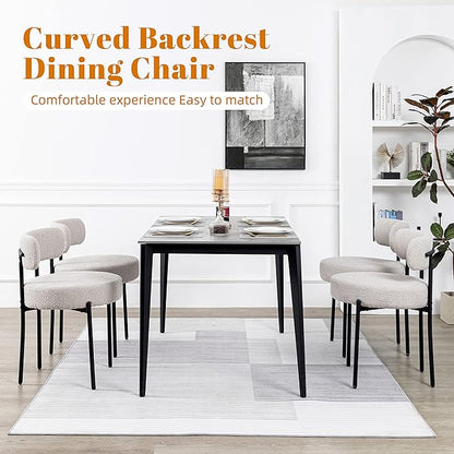DYHOME Light Grey Boucle Dining Chairs Set of 6, Mid Century Modern Upholstered Kitchen Chairs with Metal Legs, Round Modern Dining Room Chairs