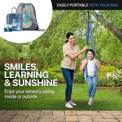 Indoor Sensory Swing for Kids or Outdoor – Holds 300lbs, Double-Layer, & 360° Swivel, Calming Compression Therapy Swing Hammock for Kids & Adults with All Hardware – Sensory-Motor Toys & Gifts