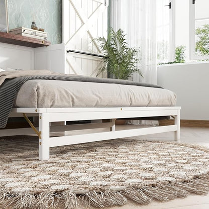 PVWIIK Queen Murphy Bed with Drawer & Charging Station for Bedroom,Home Office, Studio,Guest Room,Queen Size Solid Wood Bed Frame Murphy Bed with USB Port for Bedroom,White-Walnut