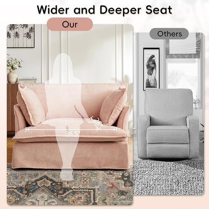 ERYE 47" Chenille Upholstered Accent Chair Wide Seat Armchair for Living Room Bedroom, Modern Upholstered Armchair W/ 2 Pillows and USB-C Ports for Home Apartment Office