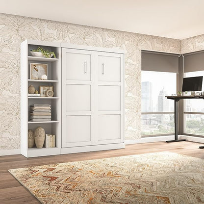 Bestar Pur Full Size Murphy Bed with Shelving Unit (84W) in White, Space-Saving Sleeping Arrangement for Multipurpose Bedroom