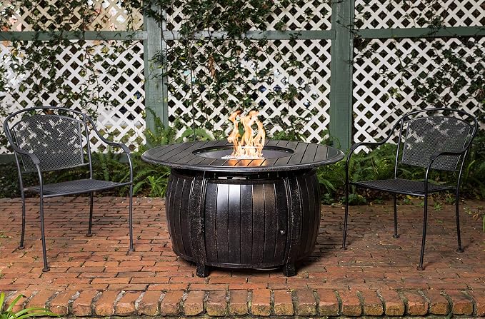 Fire Sense 61832 Grand Cooper Aluminum Convertible Gas Fire Pit Table 55,000 BTU Multi-Functional Outdoor with Fire Bowl Lid, Nylon Weather Cover & Clear Fire Glass - Bronze Finish - Round - 44"