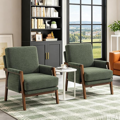 RNKSFX Green Accent Chair for Bedroom & Living Room, Mid Century Modern Accent Arm Chair, Upholstered Anthropologie Accent Chair with Solid Wood Frame, Fabric