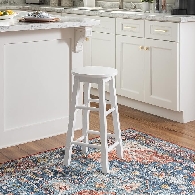 Linon Zeke White 24" Counter Stool with Round Seat