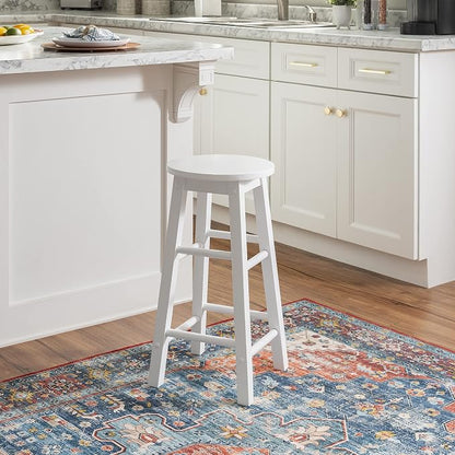 Linon Zeke White 24" Counter Stool with Round Seat