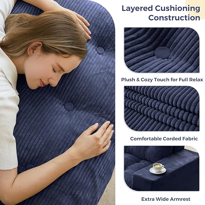 MAXYOYO 63" Loveseat Sofa Couch for Small Spaces, Upholstered Boneless Cloud Couch for Apartment Bedroom, 2-Seater Love Seat Floor Modern Sofa with Pillows, No Assembly Required, Navy