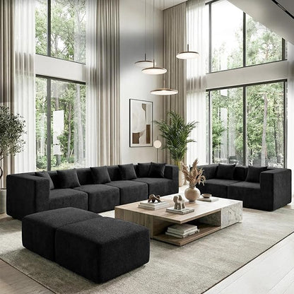 MONVANE Modular Sectional Sofa, Oversized 8 Seat Convertible U Shaped Couch with Ottoman, Comfy Teddy Velvet Cloud Couch with Deep Seat, Sectional Couches for Living Room, No Assembly Required, Black
