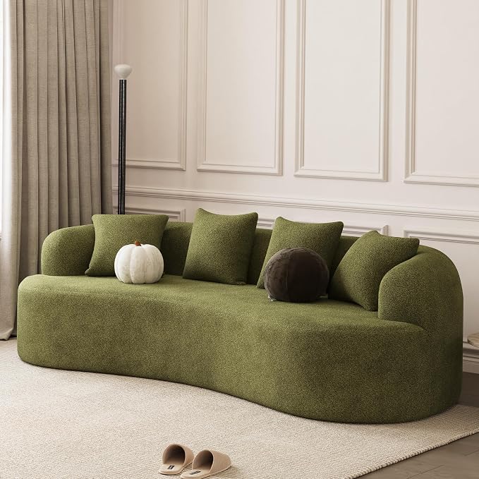107" Curved Sofa for Living Room, Modern Chenille Cloud Couch Sofa, Luxury Plush Extra Deep 4-Seater Oversized Boucle Couch for Small Spaces, Apartment‌, No Assembly Required, Green