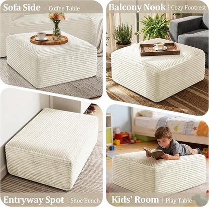 Corduroy Ottoman, Modern Boneless Cloud Foot Rest Foam Support, Oversized Modular Sectional Sofa Stool for Living Room, Bedroom & Small Spaces, No Assembly Required(Beige, Ottoman)