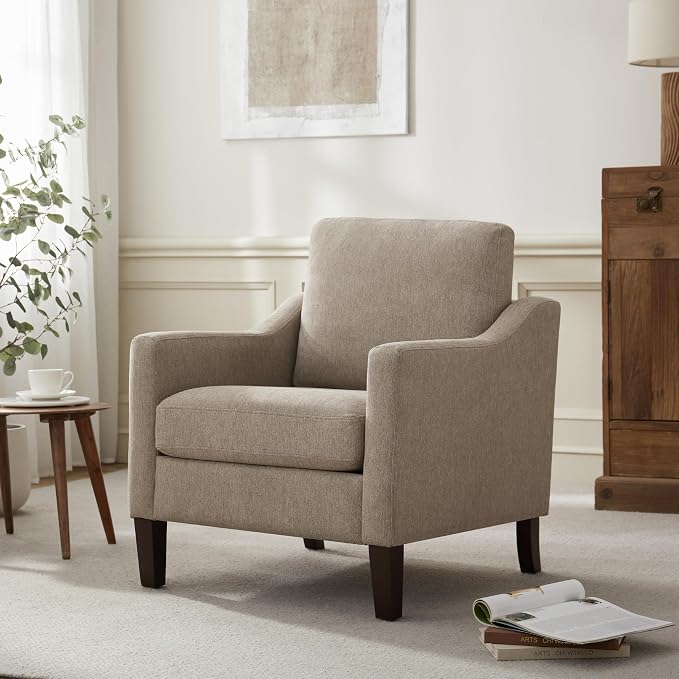 VKNOW Mid Century Modern Accent Chair, Upholstered Living Room Chairs Armchair for Bedroom, Comfy Reading Accent Chairs with Wood Legs for Living Room (2, Brown)