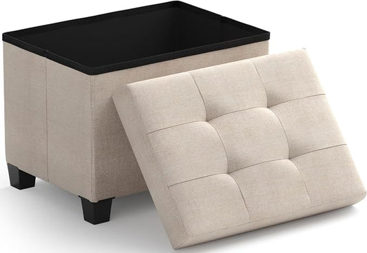 Ornavo Home Storage Ottoman Small Rectangle Ottoman with Legs, Foot Rest Stool Seat, Load up to 600 LB, for Living Room, Bedroom, Home Office, Dorm - 12 x 16 x 12, Beige