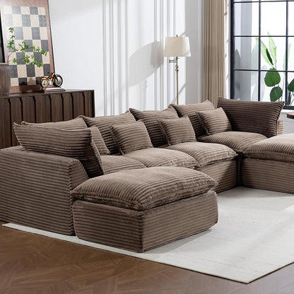 Boneless Couch Sectional Sofas Cloud Couches for Living Room | 130'' Modern Modular Cloud Sofa with Pillows and Ottoman for Bedroom