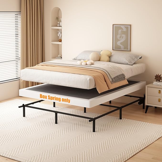 DORITRON 3 Inch Low Profile Box Spring Queen, 3000lbs Heavy Duty Queen Size Box Spring Bed Base Metal Mattress Foundation, Easy Assembly, Noise Free