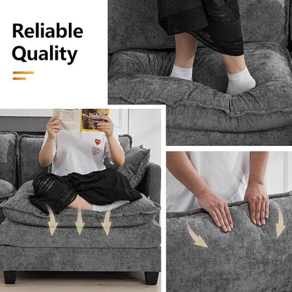 111'' Sectional Cloud Deep Seat Couch, Oversized Chenille U Shaped Sectional Sofa for Living Room Set, Comfy Upholstered Modular 3-Seats Sectional Sofa Couch with 2 Movable Ottoman, Grey