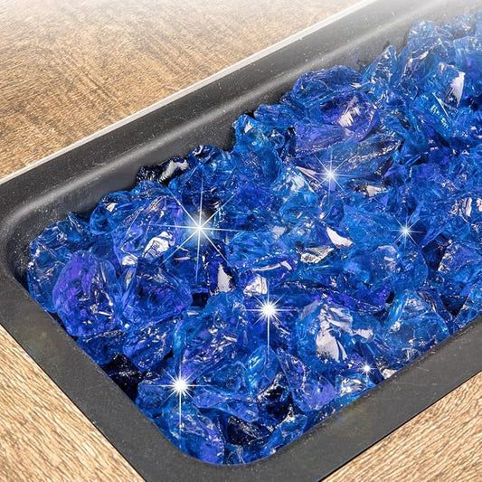 GASPRO 20 lbs Fire Glass for Propane Fire Pit, 1/2-Inch Decorative Firepit Glass Rock for Gas Fireplace, Ocean Blue