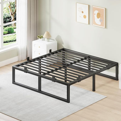 Queen Bed Frame, 14 Inch Metal Platform Bed Frames with Squeak Free U-Slot Design, 6 Non-Slip Guards, 3500lbs Heavy Duty Steel Slat Support, No Box Spring Needed, Under Bed Storage, Black