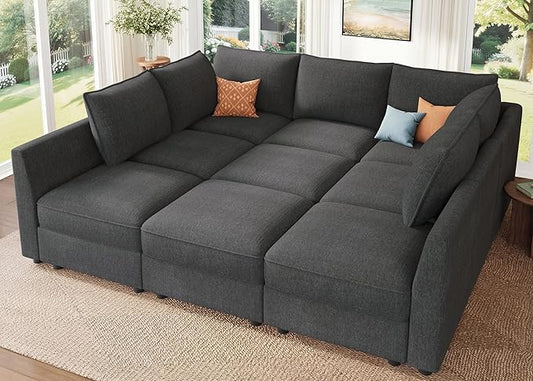 HONBAY Modular Sectional Sleeper Sofa with Storage, Modular Convertible Sectional Couch Bed Module Sleeper Couches for Living Room - Snowflake Velvet Grey