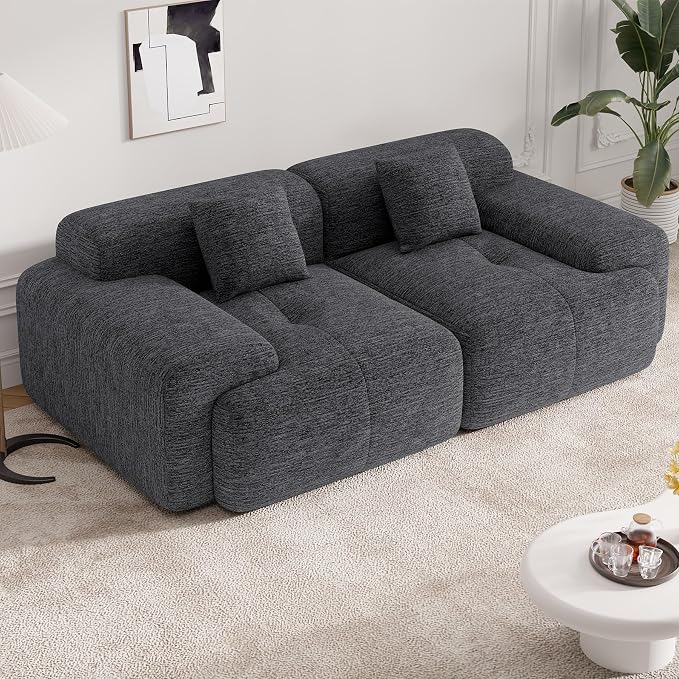 85" Cloud Loveseat Sofa in a Box, Modern Small Couch No Assembly Required, Comfy Deep Seat Boneless Couches for Living Room, Bedroom, Apartment, Grey-Black 1 PCS