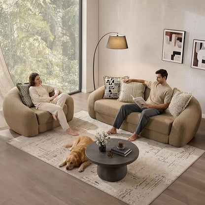 SICOTAS 49.9" Curved Convertible Sofa Couch Bed for Living Room Futon Cloud Boneless Sleeper Chair Pull Out Floor Couch with Deep Seat Single Sofa Foam Lounger No Assembly for Bedroom Apartment, Brown