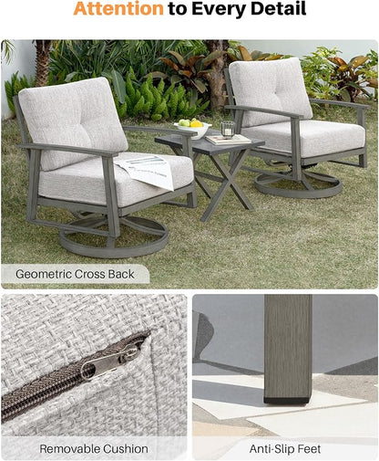 Swivel Patio Sofa Chairs Set of 2, Never Rusts All-Aluminum Outdoor Swivel Armchairs with Thick Cushions, Modern Outdoor Sofa Armchairs Swivel Patio Chair for Garden, Poolside, Lawn, Limed Oak