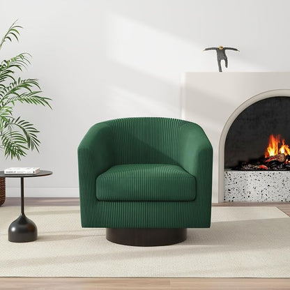 Swivel Barrel Accent Chair, Modern Round Corduroy Fabric Arm Chair for Living Room, Bedroom, Comfy Club Reading Chairs for Adults (Corduroy Dark Green, Set of 1)