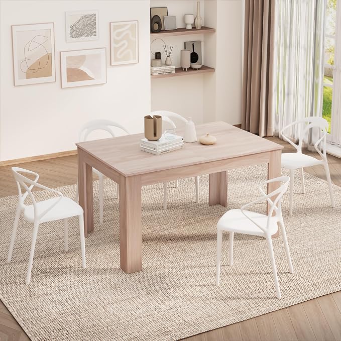 Mobili Fiver, Easy, Extendable Dining Table, 55.1(86.6) x35.4 in, Pearled Elm, for 6-8 People, Expandable Dining Table for Kitchen, Italian Furniture