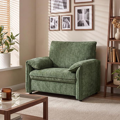 Oversized Accent Chair, 41 inch Modern Armchair for Living Room, Wide Reading Chair w/Deep Seat Springs Cushion, Padded Arms, Chenille Single Sofa Chair for Bedroom, Apartment, Green