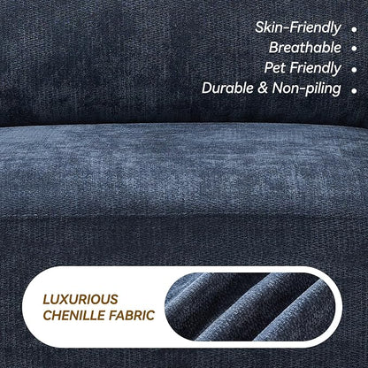 143.8" Modular Sectional Sofa Modern Chenille U Shaped Couch with Thickened Seat Cushions, Easy Assembly, Upholstered 6 Seater Couch with 2 Movable Ottomans for Living Room, Blue