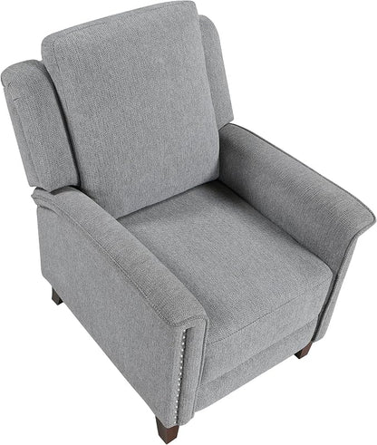 Lexicon Push Back Recliner Chair with Footrest, Reclining Sofa Armchair, Modern Chenille Fabric Recliner with Nailhead Trim for Living Room/Office/Apartment, Gray