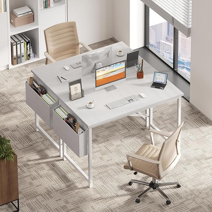 OLIXIS Computer Desk, 44 Inch Home Office Desks for Small Spaces, Writing Craft Study Gaming Table for Bedroom, Modern Computer Workstation with Storage Bag, All White