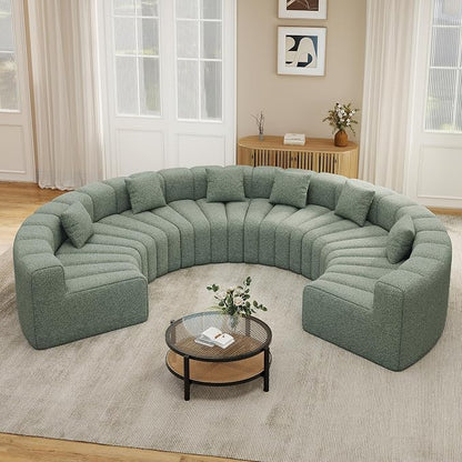 Oversized Curved Sofa, 6 Seater Modular Velvet Cloud Couch, Modern Boneless Sectional Couches for Living Room, No Assembly Required, Light Green 1PC