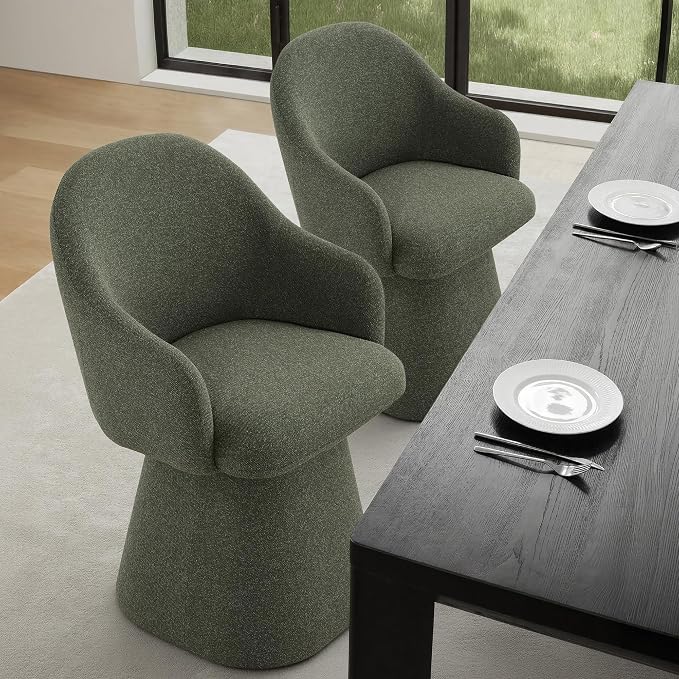 KISLOT Swivel Dining Chairs Set of 4, Upholstered Modern Barrel Dining Chairs with 360° Swivel Base, Chenille Velvet Fabric Accent Kitchen Chairs with Arms, Padded Dining Room Chairs, Green