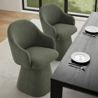 KISLOT Swivel Dining Chairs Set of 2, Upholstered Modern Barrel Dining Chairs with 360° Swivel Base, Chenille Velvet Fabric Accent Kitchen Chairs with Arms, Padded Dining Room Chairs, Green