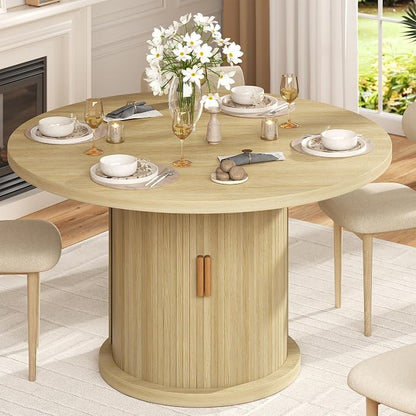 47.24" Round Dining Table for 4, Farmhouse Fluted Kitchen Tables Dining Room Circle Dinner Table, Modern Wood Kitchen & Dining Room Tables