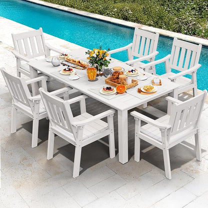YEFU Patio Dining Chairs Set of 6: All Weather Outdoor Dining Chairs with Wide Curved Seat and Backrest - Outdoor Furniture Plastic for Outside Backyard/Garden/Porch/Deck 350lbs Capacity White