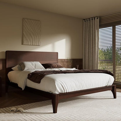 Merax Full Size Bamboo Platform Bed, Mid-Century Modern Bed Frame with Tall Headboard, Solid Sustainable Bedframe Full-Size, Wood Slat Support, No Box Spring Needed, Easy Assembly, Espresso