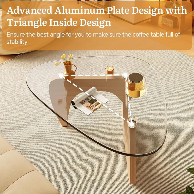 Coffee Tables Glass Small Farmhouse Coffee Table Mid-Century Modern Wood Center Table for Living Room, Original Transparent, 45 Inch
