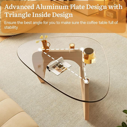 Coffee Tables Glass Small Farmhouse Coffee Table Mid-Century Modern Wood Center Table for Living Room, Original Transparent, 45 Inch