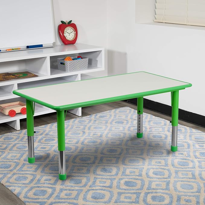 BizChair 23.625x47.25 Green Plastic Height Adjustable Activity Table