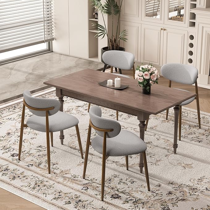 MALOL Dining Chairs Set of 6, Curved Back Kitchen Room Chairs with Metal Legs and Anti Slip Pads, Upholstered Dining Chair for Home and Restaurant, Light Grey